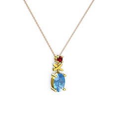 Oval Taşlı X kolye - Akuamarin ve garnet 8 ayar altın kolye (40 cm rose altın rolo zincir) #1nbk8s0