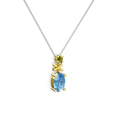 Akuamarin ve peridot 8 ayar altın kolye (40 cm beyaz altın rolo zincir)