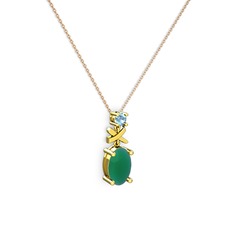Kök zümrüt ve akuamarin 14 ayar altın kolye (40 cm rose altın rolo zincir)