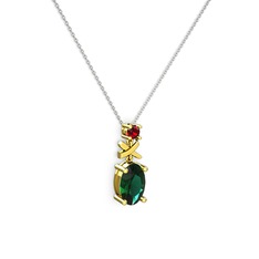Yeşil kuvars ve garnet 8 ayar altın kolye (40 cm gümüş rolo zincir)