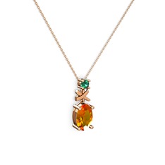 Oval Taşlı X kolye - Sitrin ve yeşil kuvars 925 ayar rose altın kaplama gümüş kolye (40 cm gümüş rolo zincir) #1oq6kj2