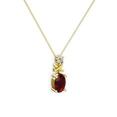 Oval Taşlı X kolye - Garnet ve swarovski 18 ayar altın kolye (40 cm altın rolo zincir) #1pf6i8q