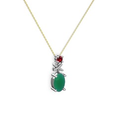 Kök zümrüt ve garnet 18 ayar beyaz altın kolye (40 cm gümüş rolo zincir)