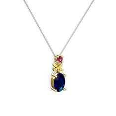 Lab safir ve rodolit garnet 14 ayar altın kolye (40 cm gümüş rolo zincir)