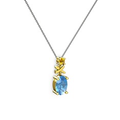 Oval Taşlı X kolye - Akuamarin ve sitrin 18 ayar altın kolye (40 cm gümüş rolo zincir) #1q6kcyu