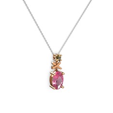 Pembe kuvars ve dumanlı kuvars 8 ayar rose altın kolye (40 cm beyaz altın rolo zincir)