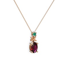 Oval Taşlı X kolye - Rodolit garnet ve kök zümrüt 925 ayar rose altın kaplama gümüş kolye (40 cm rose altın rolo zincir) #1qj7qv1