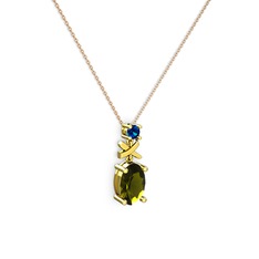 Oval Taşlı X kolye - Peridot ve lab safir 14 ayar altın kolye (40 cm rose altın rolo zincir) #1qnoq5q