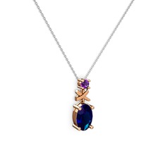 Oval Taşlı X kolye - Lab safir ve ametist 18 ayar rose altın kolye (40 cm beyaz altın rolo zincir) #1quu8xg