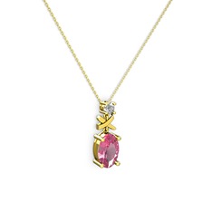 Pembe kuvars ve pırlanta 8 ayar altın kolye (0.24 karat, 40 cm altın rolo zincir)