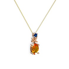Sitrin ve lab safir 925 ayar rose altın kaplama gümüş kolye (40 cm altın rolo zincir)