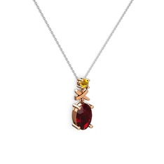 Garnet ve sitrin 14 ayar rose altın kolye (40 cm gümüş rolo zincir)
