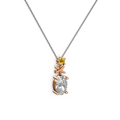 Oval Taşlı X kolye - Swarovski ve sitrin 925 ayar rose altın kaplama gümüş kolye (40 cm gümüş rolo zincir) #1s7eyfs