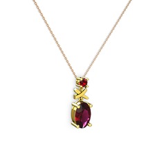 Rodolit garnet ve garnet 8 ayar altın kolye (40 cm rose altın rolo zincir)