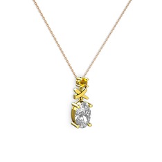 Oval Taşlı X kolye - Swarovski ve sitrin 925 ayar altın kaplama gümüş kolye (40 cm gümüş rolo zincir) #1sdcata