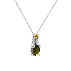 Oval Taşlı X kolye - Peridot ve sitrin 14 ayar beyaz altın kolye (40 cm beyaz altın rolo zincir) #1shjw90