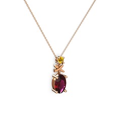 Rodolit garnet ve sitrin 18 ayar rose altın kolye (40 cm rose altın rolo zincir)