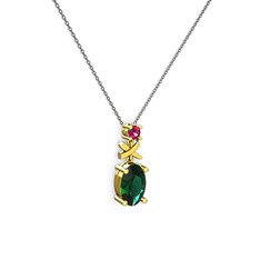 Yeşil kuvars ve rodolit garnet 925 ayar altın kaplama gümüş kolye (40 cm gümüş rolo zincir)