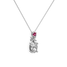 Oval Taşlı X kolye - Swarovski ve rodolit garnet 8 ayar beyaz altın kolye (40 cm beyaz altın rolo zincir) #1tgdlz8