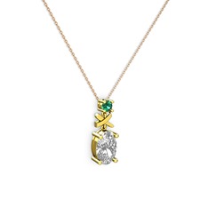 Swarovski ve yeşil kuvars 14 ayar altın kolye (40 cm rose altın rolo zincir)