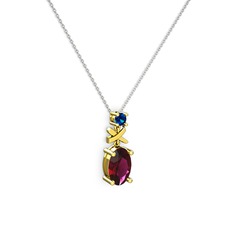 Oval Taşlı X kolye - Rodolit garnet ve lab safir 14 ayar altın kolye (40 cm beyaz altın rolo zincir) #1v6z3fe