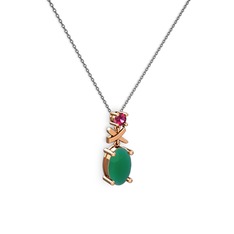 Kök zümrüt ve rodolit garnet 18 ayar rose altın kolye (40 cm gümüş rolo zincir)
