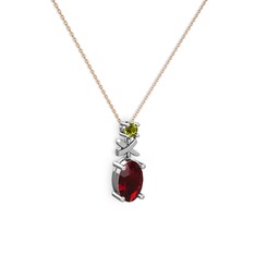 Garnet ve peridot 925 ayar gümüş kolye (40 cm gümüş rolo zincir)