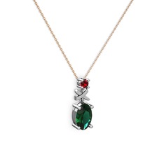 Yeşil kuvars ve garnet 18 ayar beyaz altın kolye (40 cm gümüş rolo zincir)
