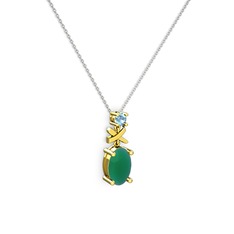 Oval Taşlı X kolye - Kök zümrüt ve akuamarin 18 ayar altın kolye (40 cm beyaz altın rolo zincir) #1wcuz4u