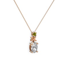 Oval Taşlı X kolye - Beyaz zirkon ve peridot 925 ayar rose altın kaplama gümüş kolye (40 cm rose altın rolo zincir) #1x34gue
