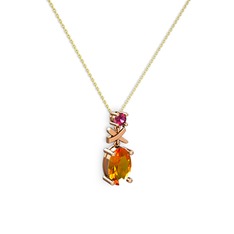 Sitrin ve rodolit garnet 925 ayar rose altın kaplama gümüş kolye (40 cm gümüş rolo zincir)