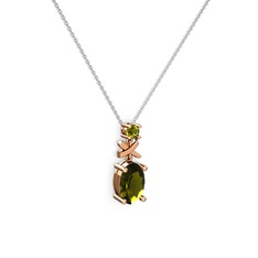 Peridot 18 ayar rose altın kolye (40 cm beyaz altın rolo zincir)
