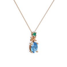 Oval Taşlı X kolye - Akuamarin ve kök zümrüt 925 ayar rose altın kaplama gümüş kolye (40 cm rose altın rolo zincir) #1y09xff