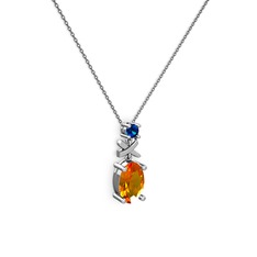 Oval Taşlı X kolye - Sitrin ve lab safir 8 ayar beyaz altın kolye (40 cm gümüş rolo zincir) #1yj273m