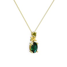 Oval Taşlı X kolye - Yeşil kuvars ve peridot 14 ayar altın kolye (40 cm gümüş rolo zincir) #26ecyo
