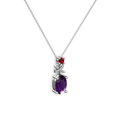 Oval Taşlı X kolye - Ametist ve garnet 14 ayar beyaz altın kolye (40 cm beyaz altın rolo zincir) #2c0zqi