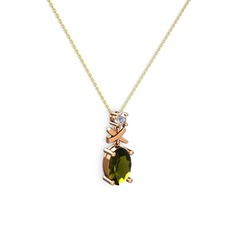 Oval Taşlı X kolye - Peridot ve swarovski 18 ayar rose altın kolye (40 cm altın rolo zincir) #2ennbf