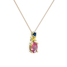 Pembe kuvars ve lab safir 14 ayar altın kolye (40 cm rose altın rolo zincir)