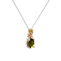 Oval Taşlı X kolye - Peridot ve sitrin 925 ayar rose altın kaplama gümüş kolye (40 cm gümüş rolo zincir) #3iowj8
