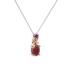 Oval Taşlı X kolye - Kök yakut ve ametist 925 ayar rose altın kaplama gümüş kolye (40 cm beyaz altın rolo zincir) #3w6gcs