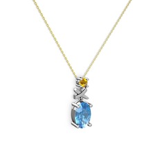 Akuamarin ve sitrin 8 ayar beyaz altın kolye (40 cm altın rolo zincir)