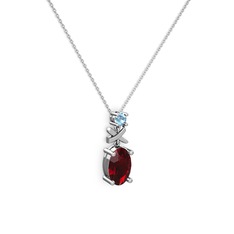 Garnet ve akuamarin 14 ayar beyaz altın kolye (40 cm beyaz altın rolo zincir)