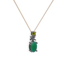 Oval Taşlı X kolye - Kök zümrüt ve peridot 925 ayar siyah rodyum kaplama gümüş kolye (40 cm rose altın rolo zincir) #5ev7gj