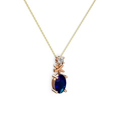 Lab safir ve swarovski 14 ayar rose altın kolye (40 cm gümüş rolo zincir)