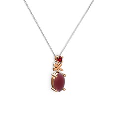Oval Taşlı X kolye - Kök yakut ve garnet 925 ayar rose altın kaplama gümüş kolye (40 cm gümüş rolo zincir) #627lj2