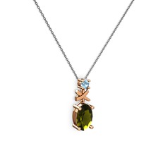 Peridot ve akuamarin 8 ayar rose altın kolye (40 cm gümüş rolo zincir)