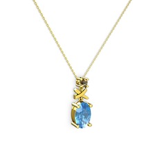 Oval Taşlı X kolye - Akuamarin ve dumanlı kuvars 18 ayar altın kolye (40 cm altın rolo zincir) #6iln4g