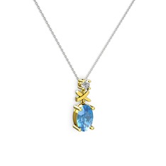 Akuamarin ve swarovski 8 ayar altın kolye (40 cm beyaz altın rolo zincir)