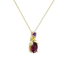 Rodolit garnet ve ametist 18 ayar altın kolye (40 cm altın rolo zincir)