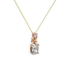 Oval Taşlı X kolye - Swarovski ve pembe kuvars 925 ayar rose altın kaplama gümüş kolye (40 cm altın rolo zincir) #7t207v